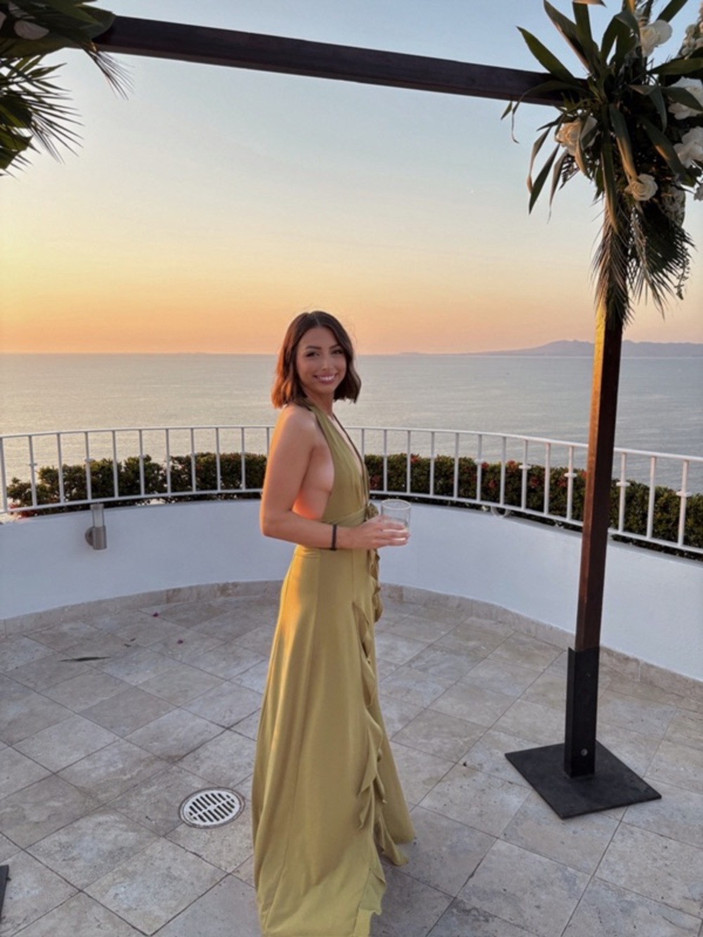 WeWoreWhat Halter Ruffle Maxi Dress Olive Green with Slits & Front Rosette - Picture 7 of 13